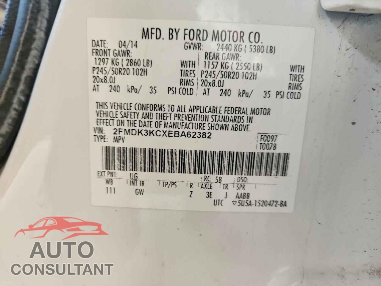 FORD EDGE 2014 - 2FMDK3KCXEBA62382