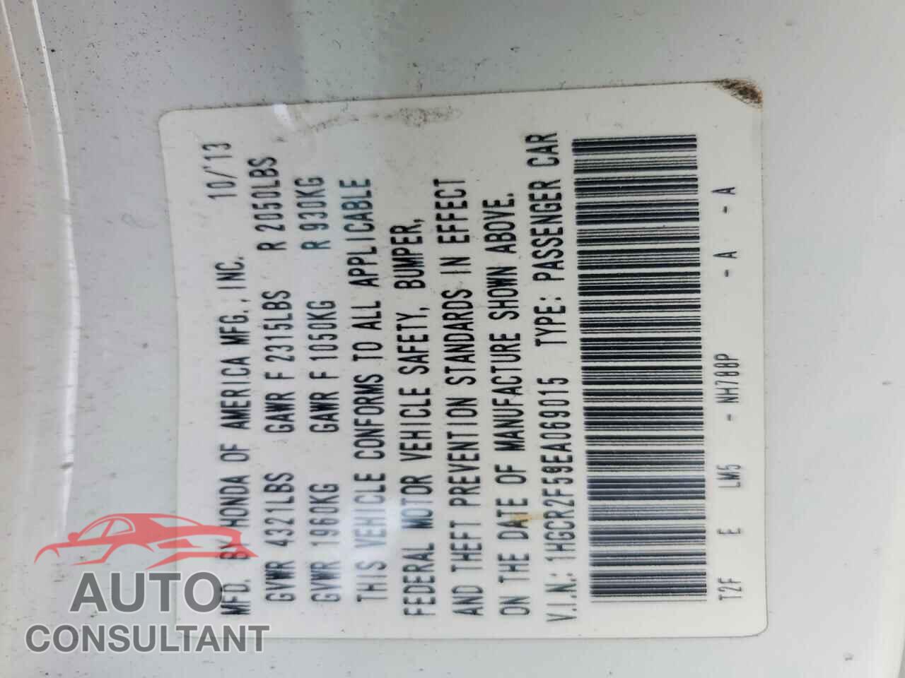 HONDA ACCORD 2014 - 1HGCR2F59EA069015