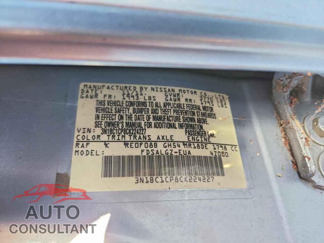 NISSAN VERSA 2012 - 3N1BC1CP8CK224227