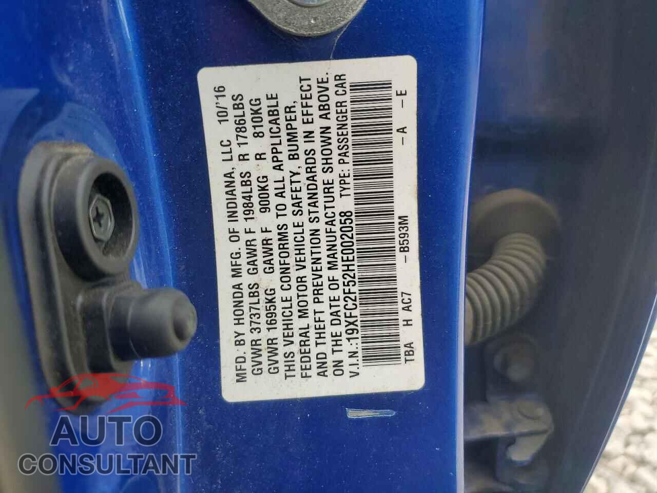 HONDA CIVIC 2017 - 19XFC2F52HE002058