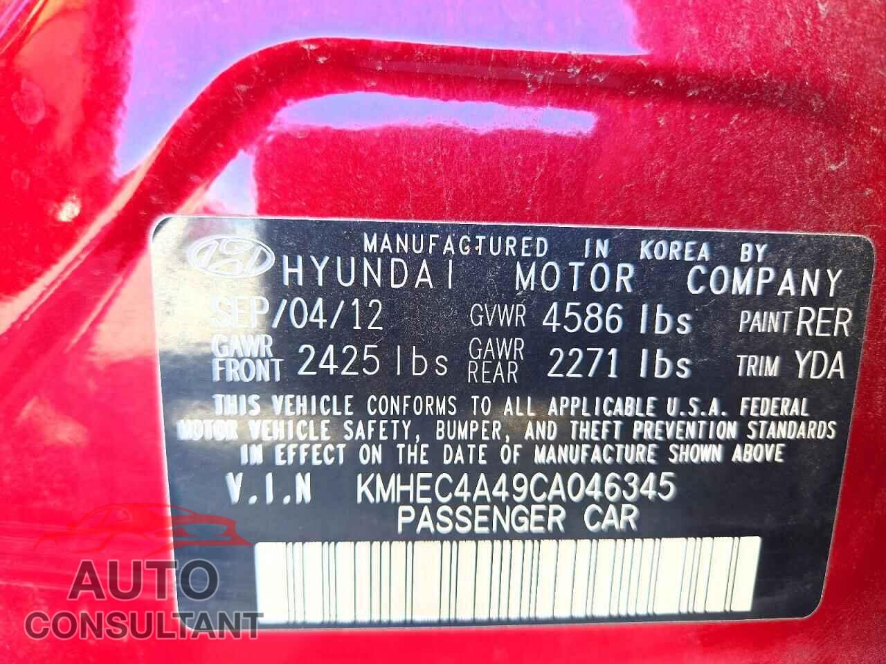 HYUNDAI SONATA 2012 - KMHEC4A49CA046345