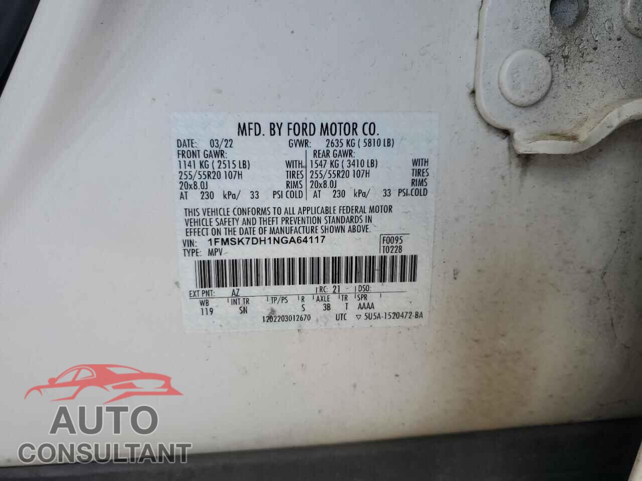 FORD EXPLORER 2022 - 1FMSK7DH1NGA64117