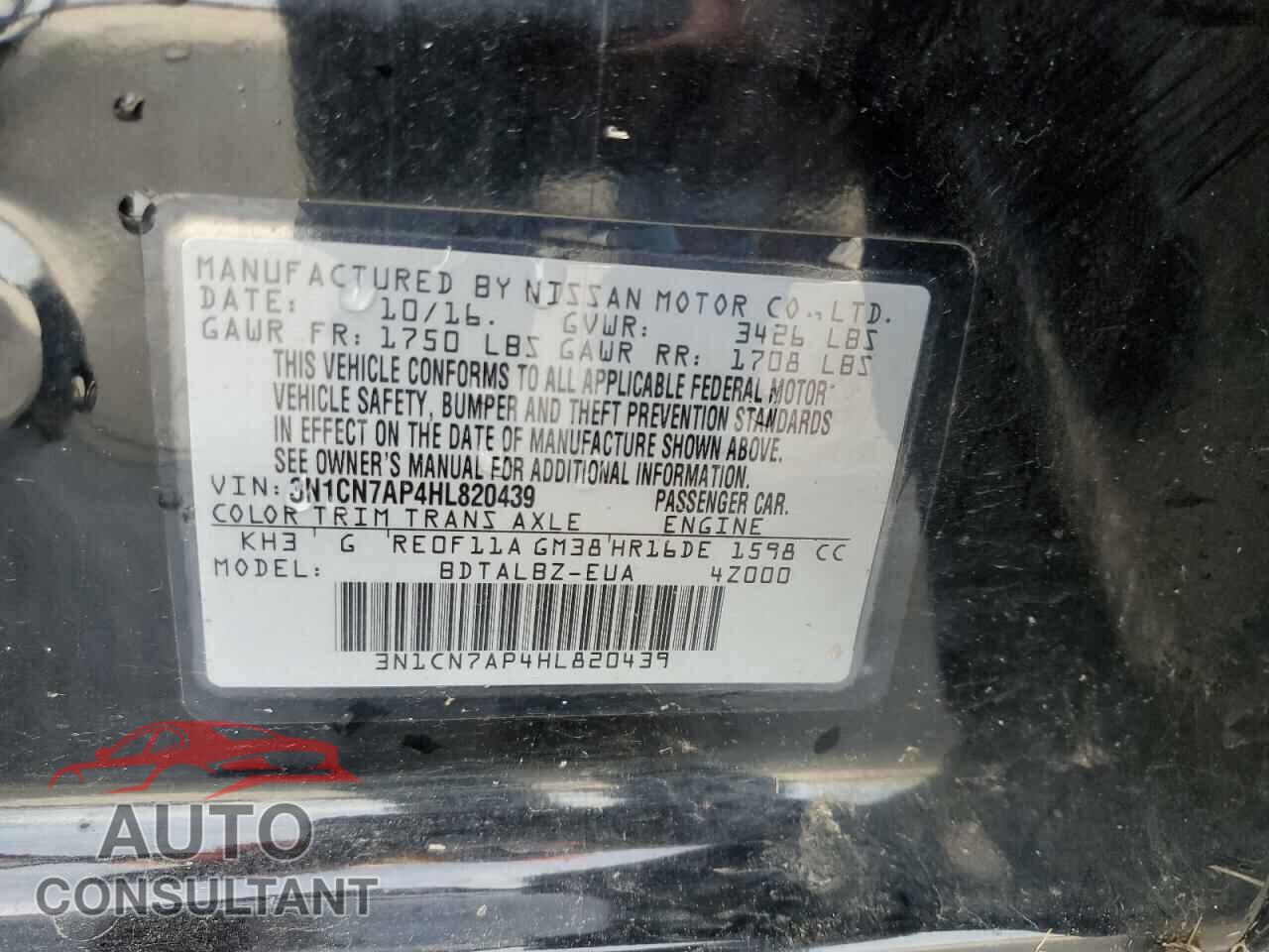 NISSAN VERSA 2017 - 3N1CN7AP4HL820439