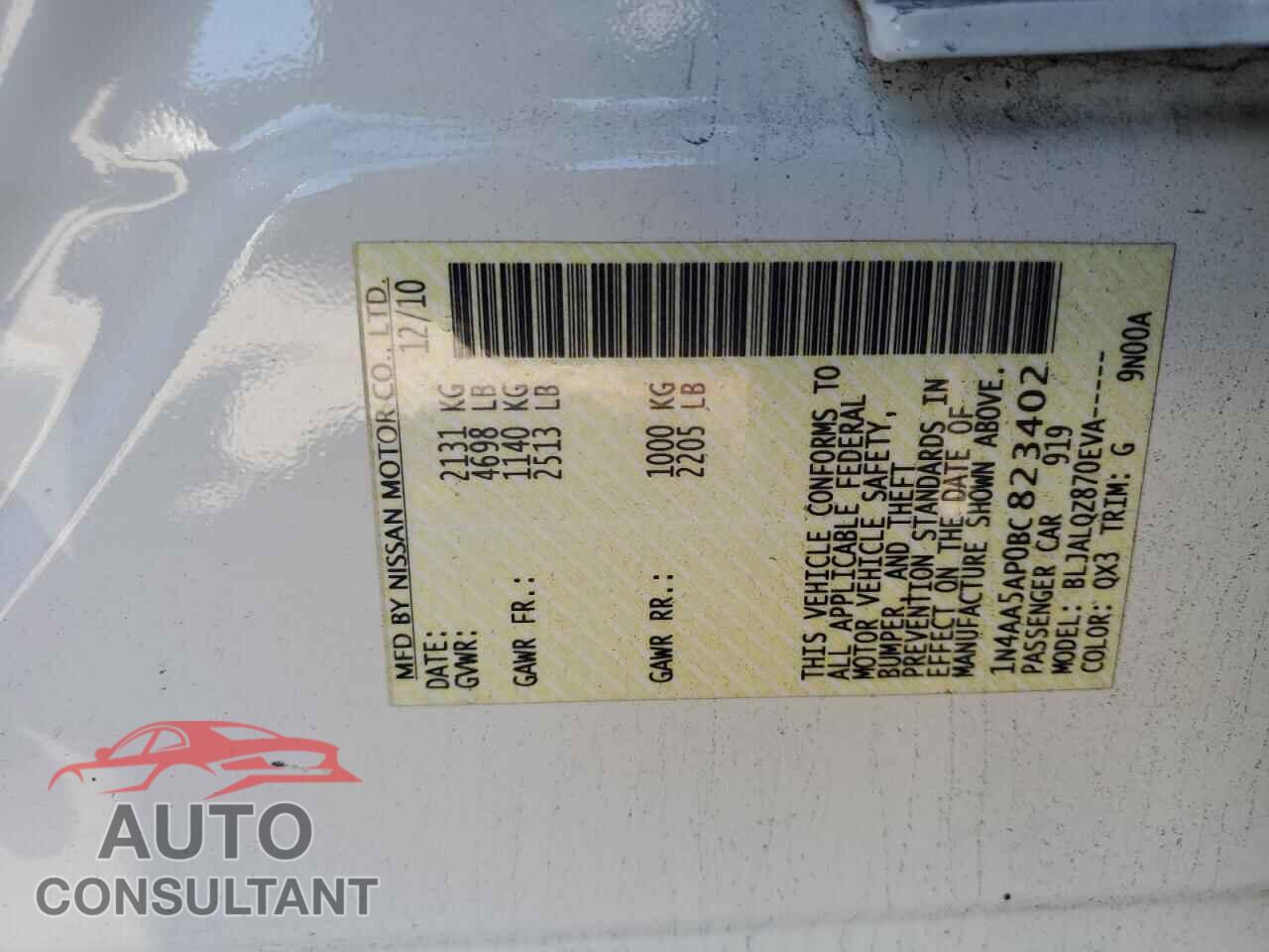 NISSAN MAXIMA 2011 - 1N4AA5AP0BC823402