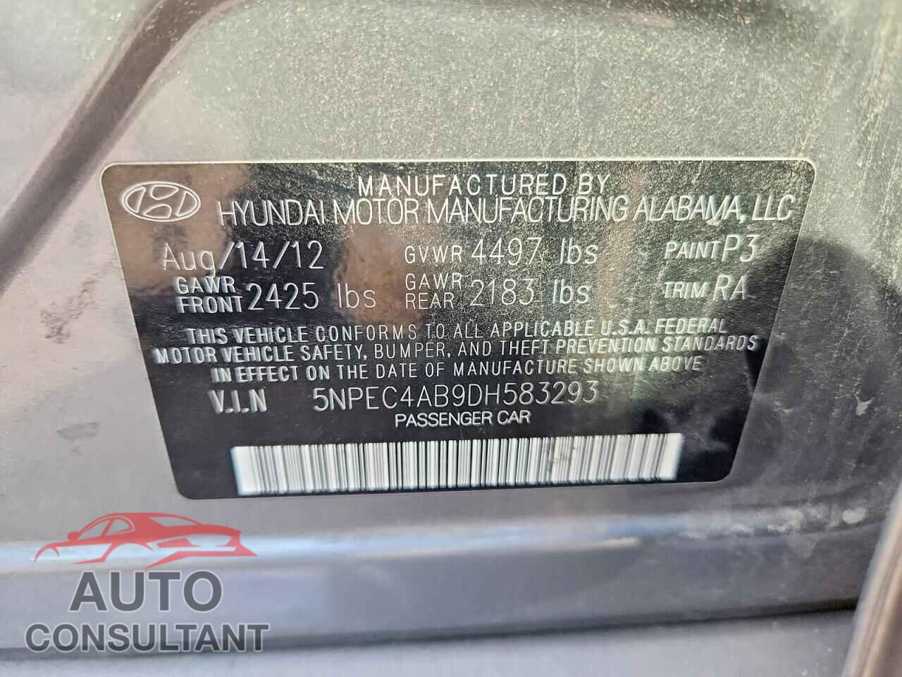 HYUNDAI SONATA 2013 - 5NPEC4AB9DH583293