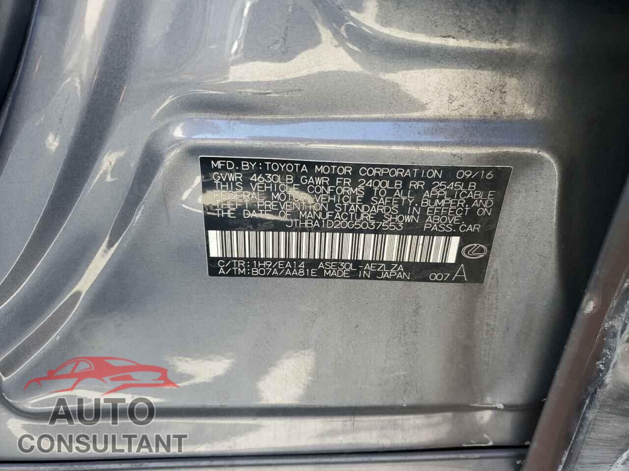 LEXUS IS 2016 - JTHBA1D20G5037553