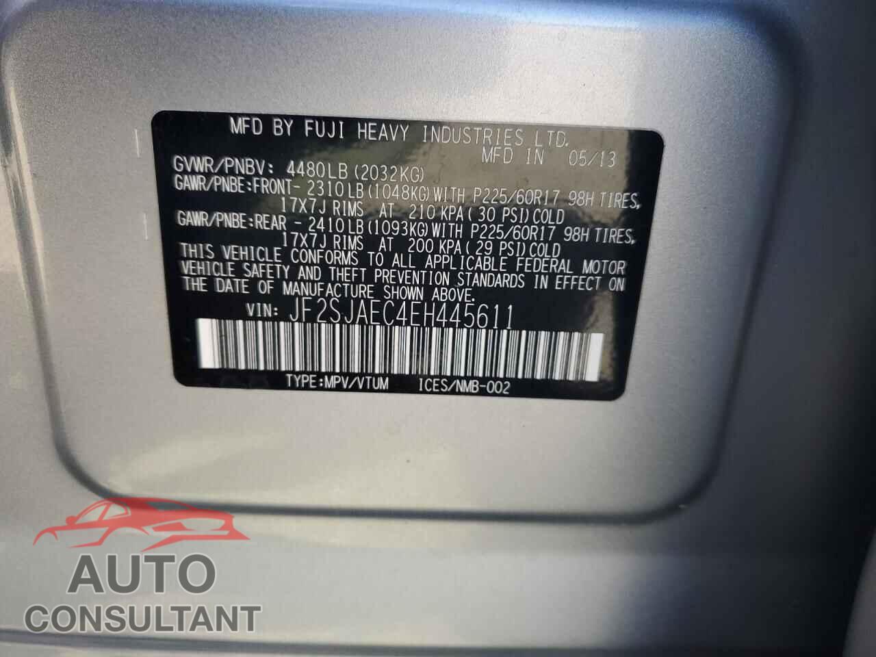 SUBARU FORESTER 2014 - JF2SJAEC4EH445611