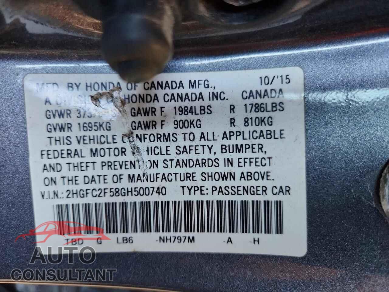 HONDA CIVIC 2016 - 2HGFC2F58GH500740