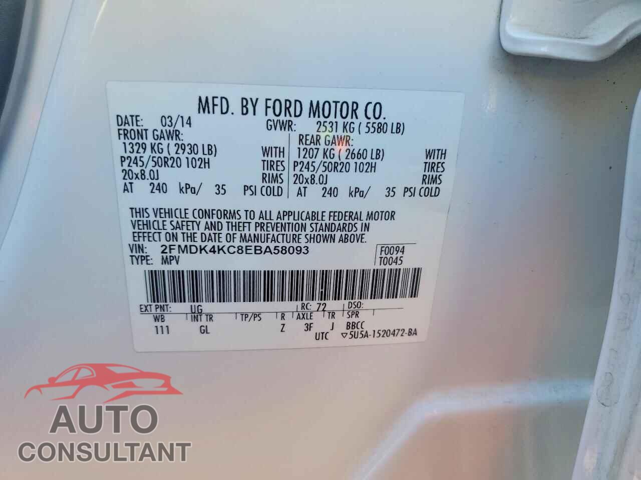 FORD EDGE 2014 - 2FMDK4KC8EBA58093