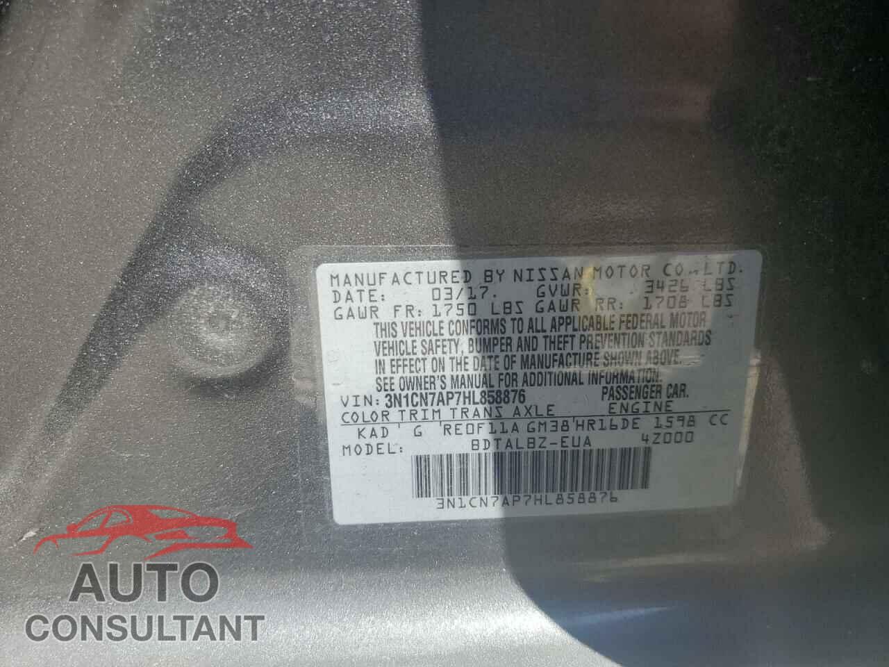 NISSAN VERSA 2017 - 3N1CN7AP7HL858876