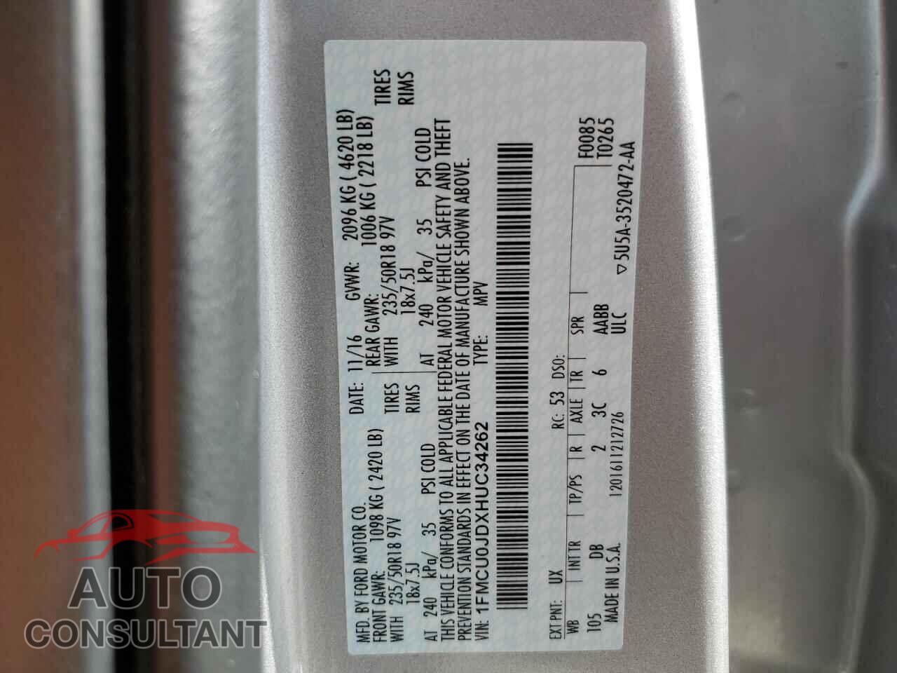 FORD ESCAPE 2017 - 1FMCU0JDXHUC34262