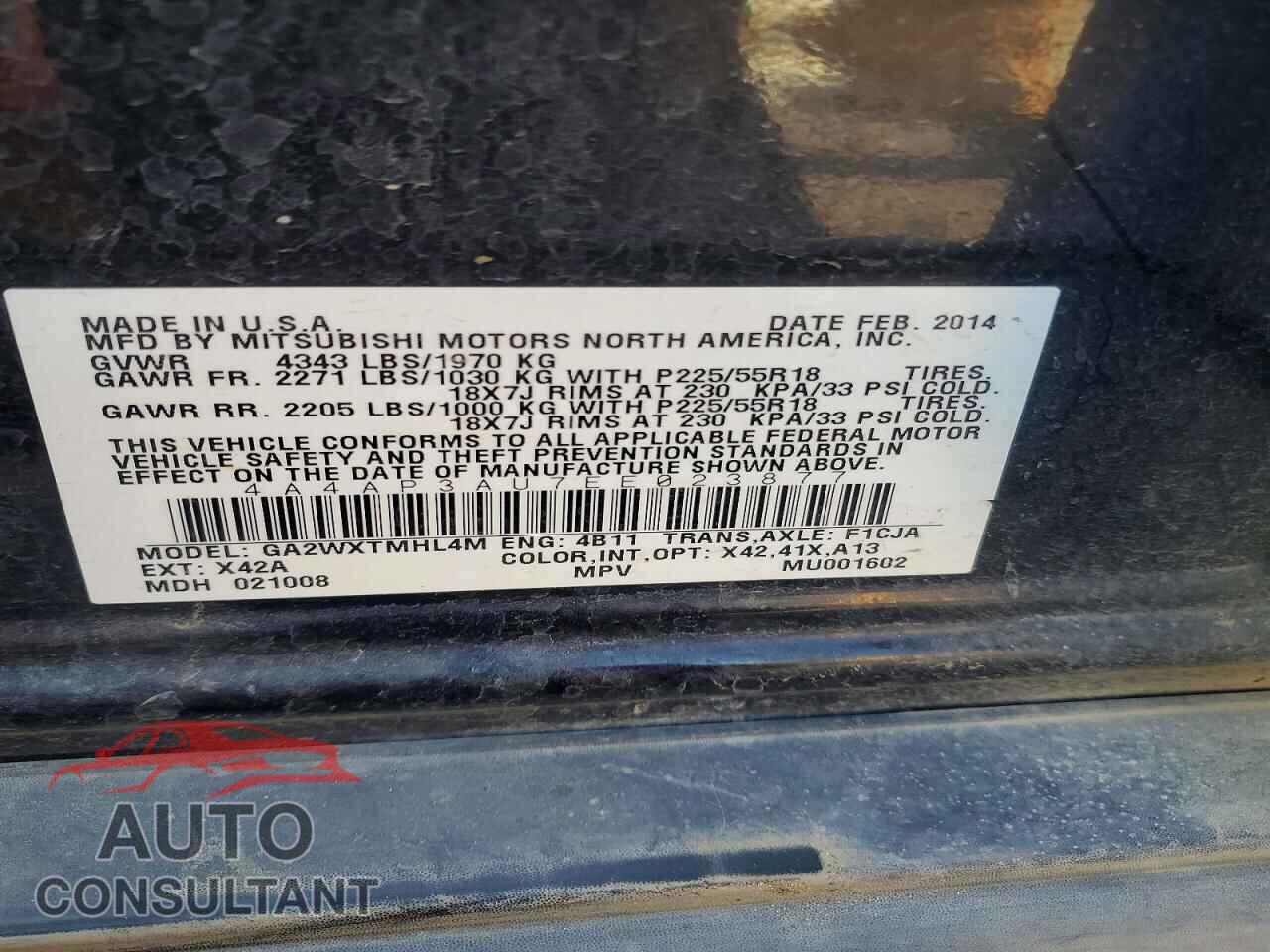 MITSUBISHI OUTLANDER 2014 - 4A4AP3AU7EE023877