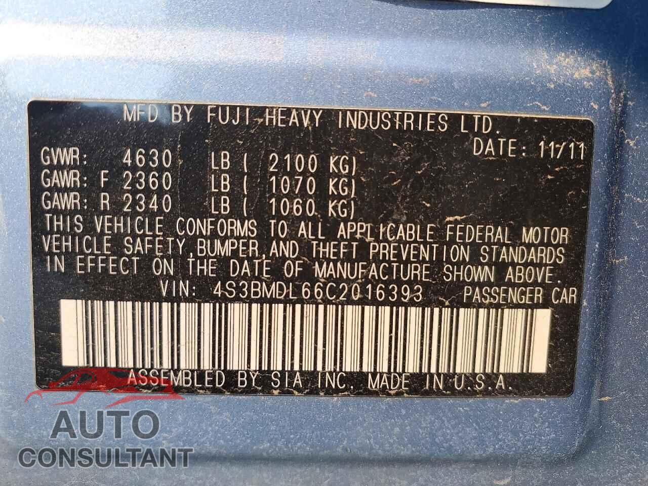 SUBARU LEGACY 2012 - 4S3BMDL66C2016393