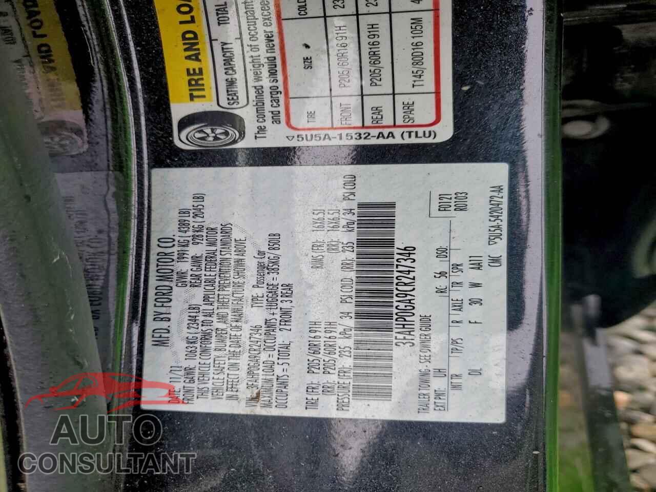 FORD FUSION 2012 - 3FAHP0GA9CR247346