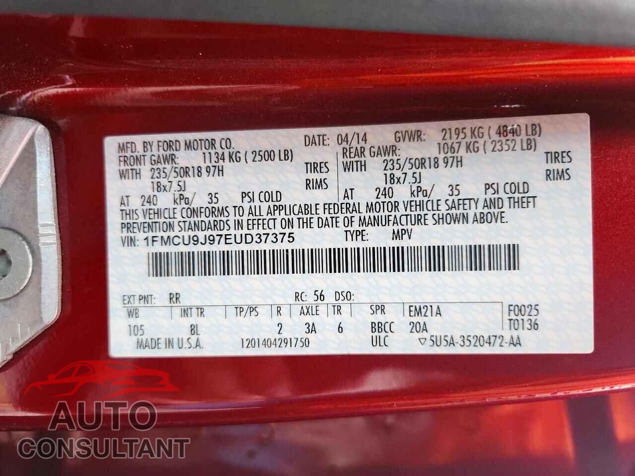FORD ESCAPE 2014 - 1FMCU9J97EUD37375