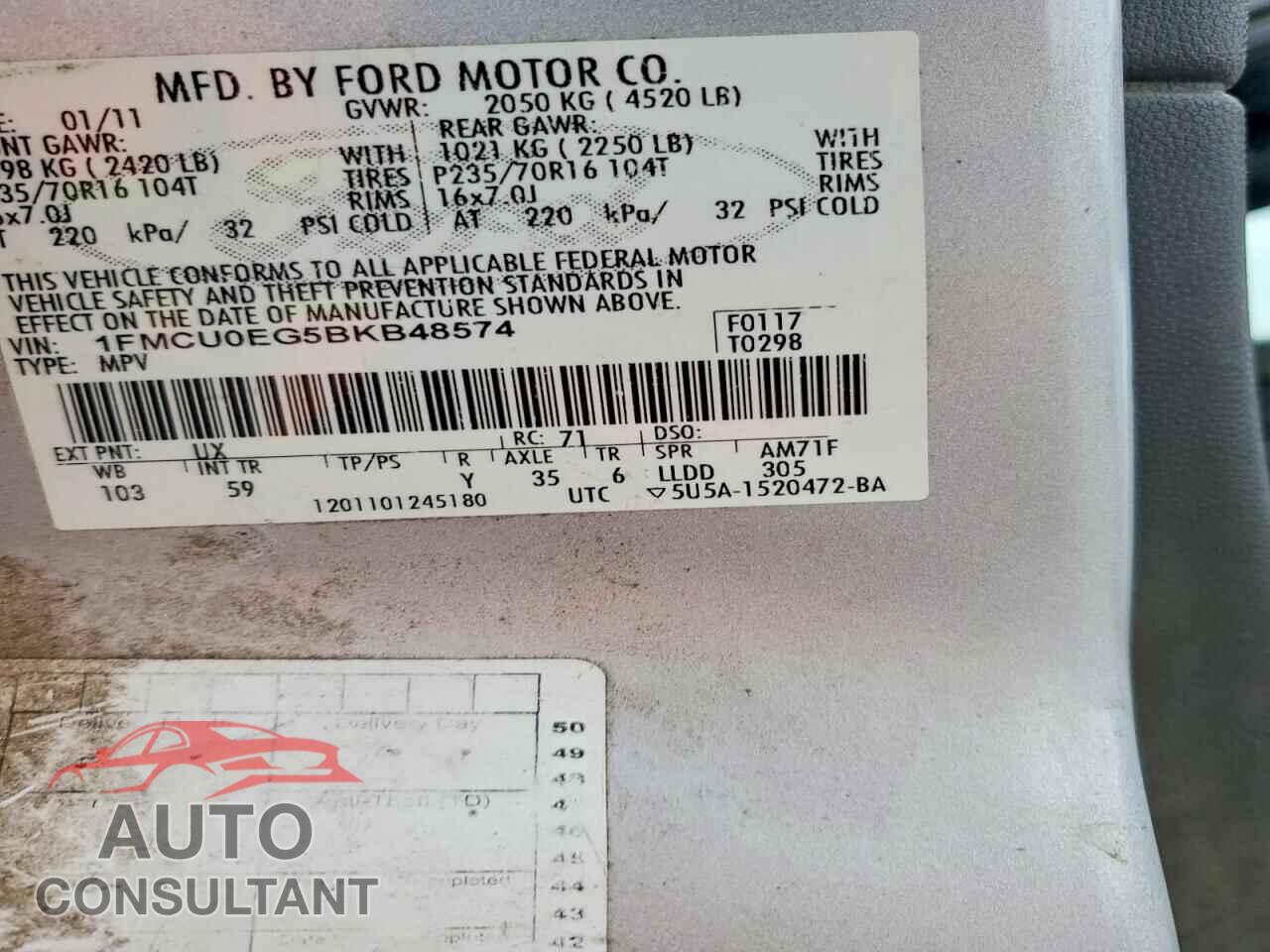 FORD ESCAPE 2011 - 1FMCU0EG5BKB48574