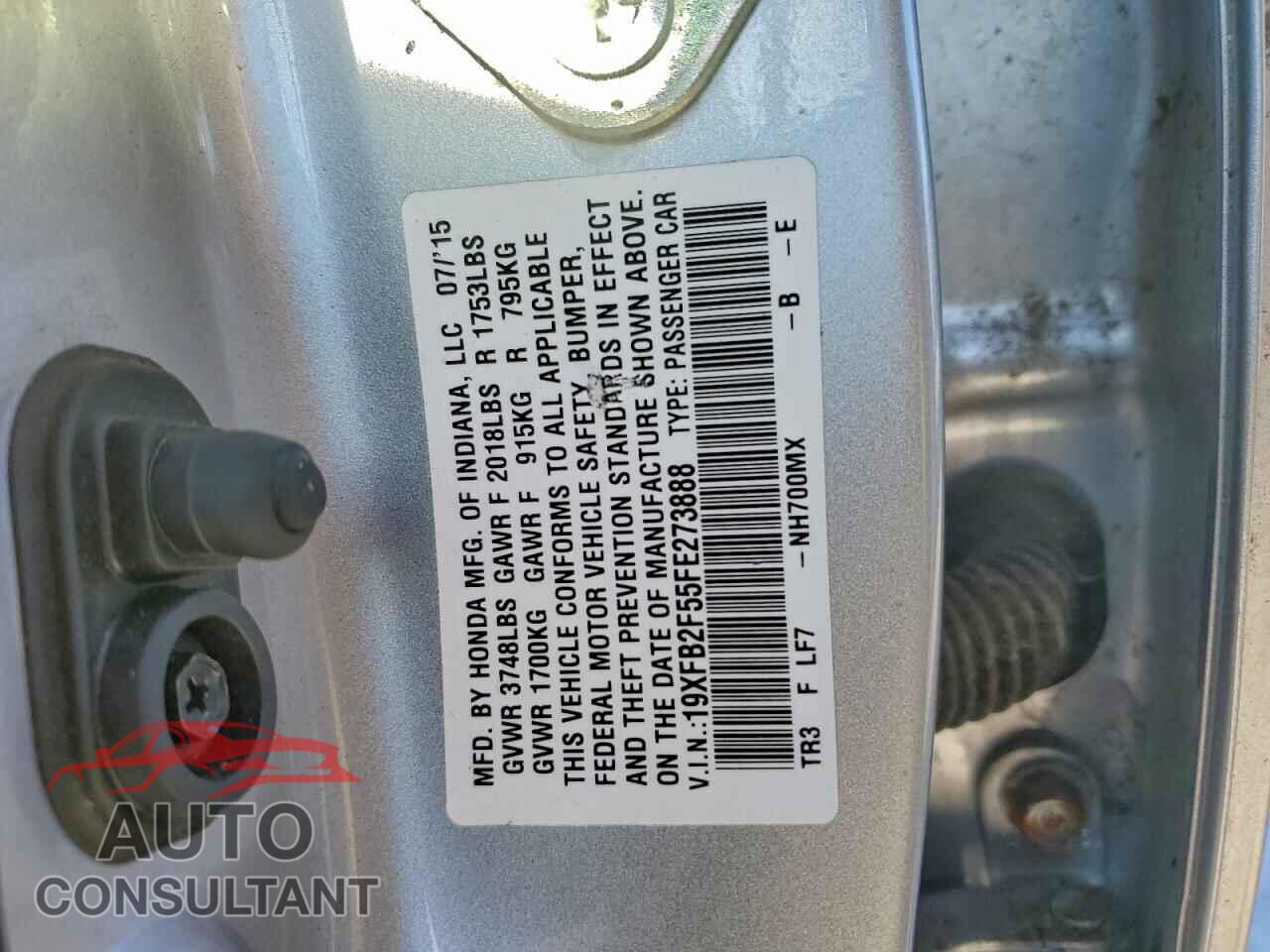 HONDA CIVIC 2015 - 19XFB2F55FE273888