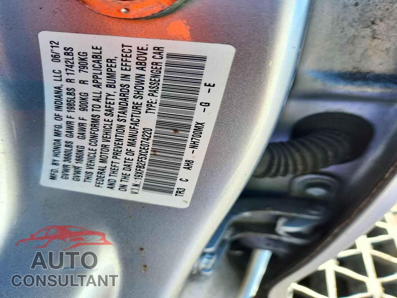 HONDA CIVIC 2012 - 19XFB2F5XCE074220