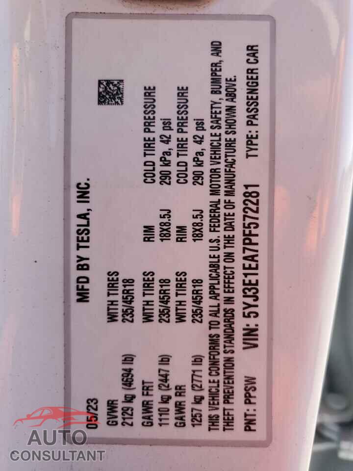 TESLA MODEL 3 2023 - 5YJ3E1EA7PF572281