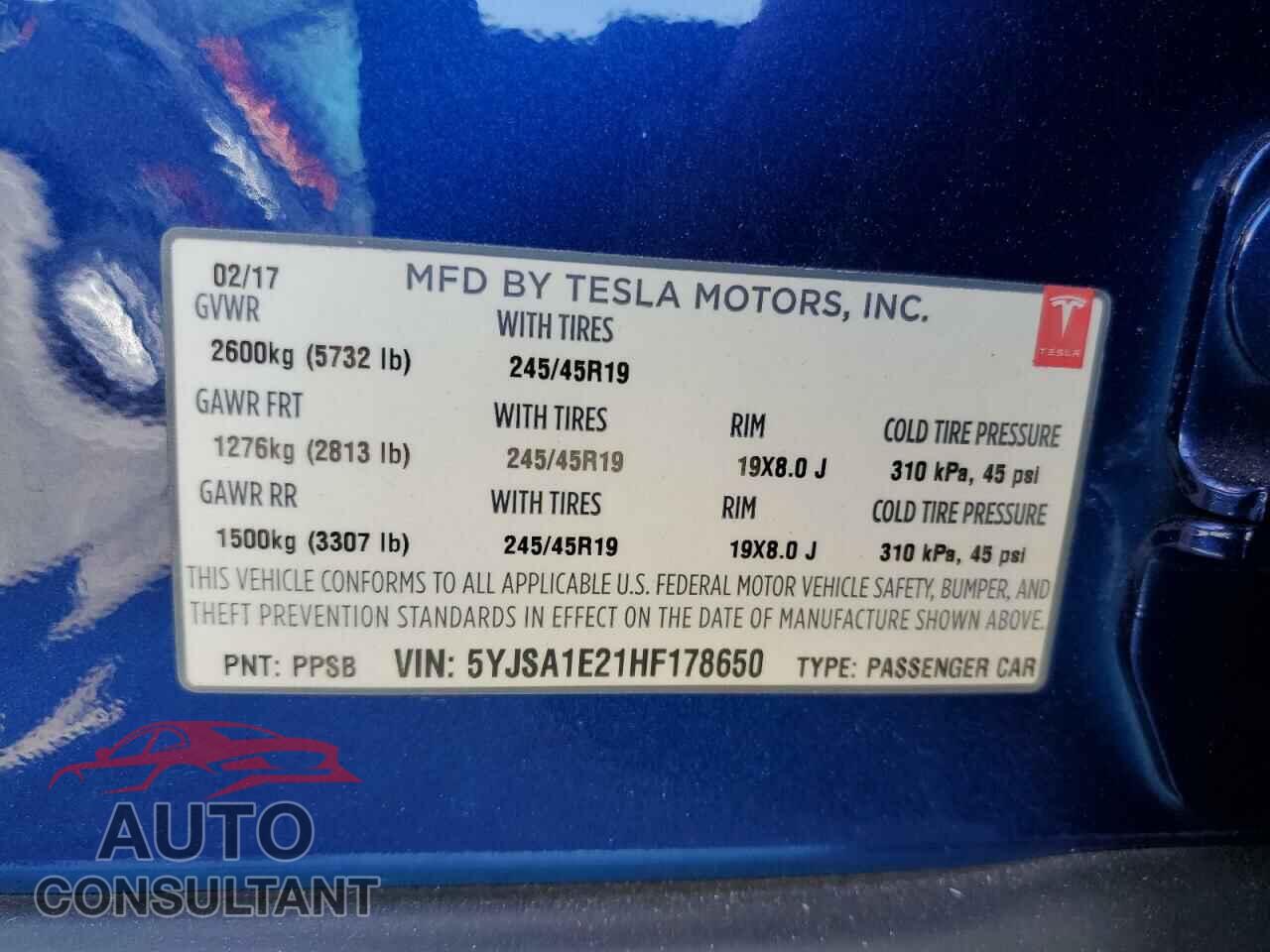 TESLA MODEL S 2017 - 5YJSA1E21HF178650