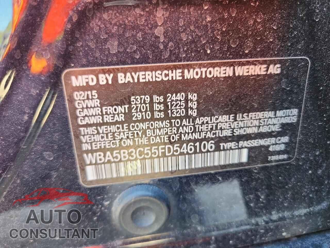 BMW 5 SERIES 2015 - WBA5B3C55FD546106