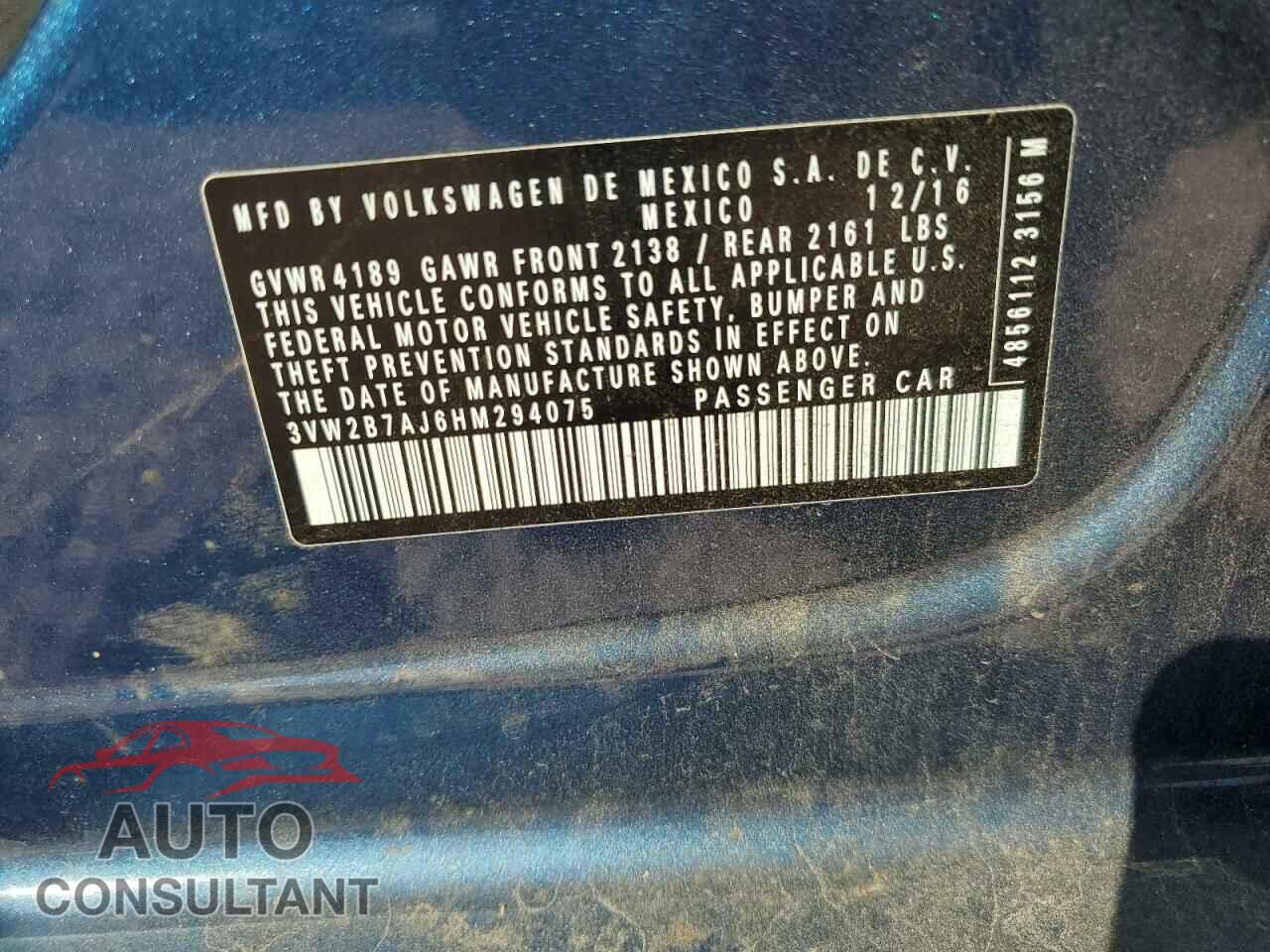 VOLKSWAGEN JETTA 2017 - 3VW2B7AJ6HM294075