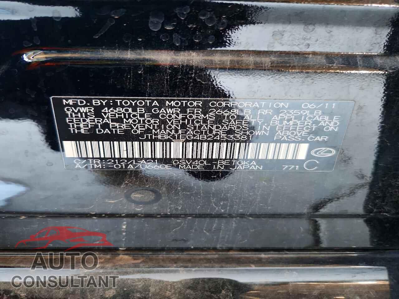 LEXUS ES350 2011 - JTHBK1EG4B2453381