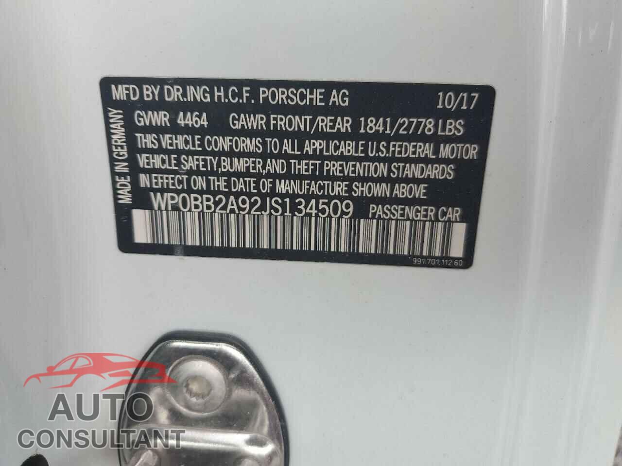 PORSCHE 911 2018 - WP0BB2A92JS134509