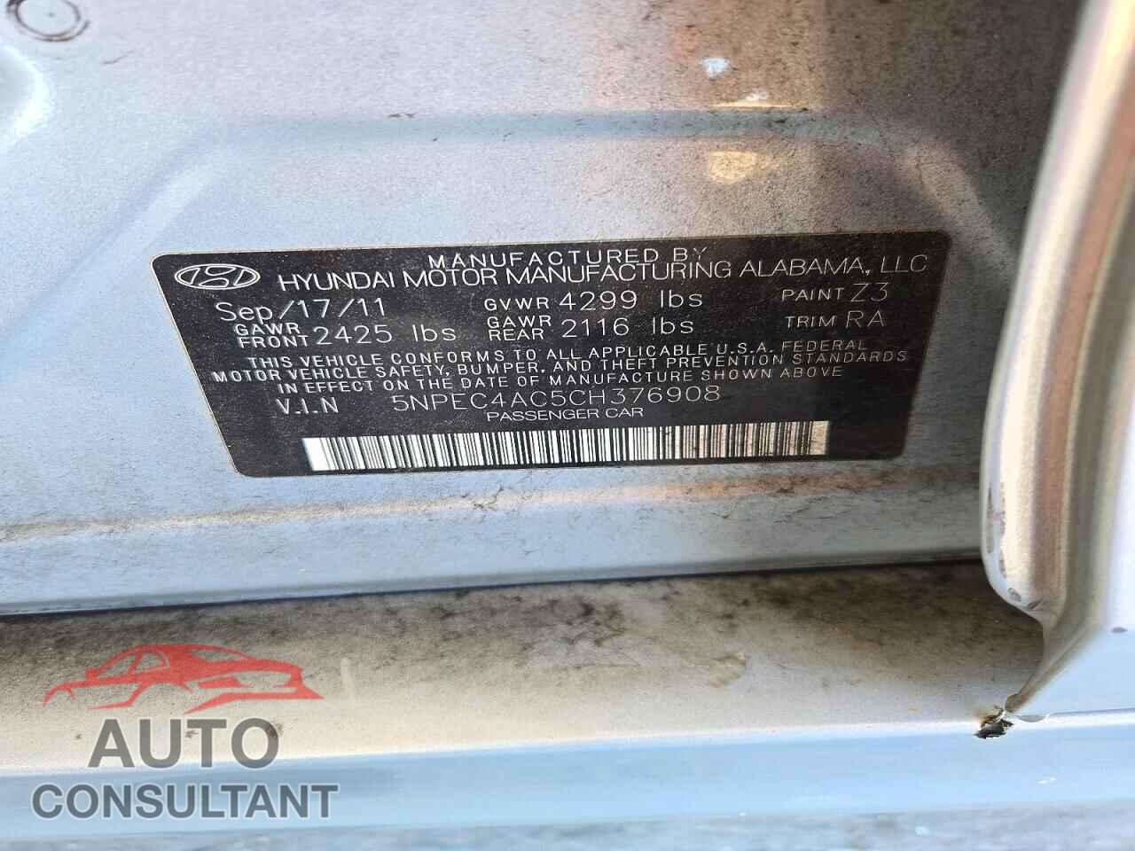 HYUNDAI SONATA 2012 - 5NPEC4AC5CH376908