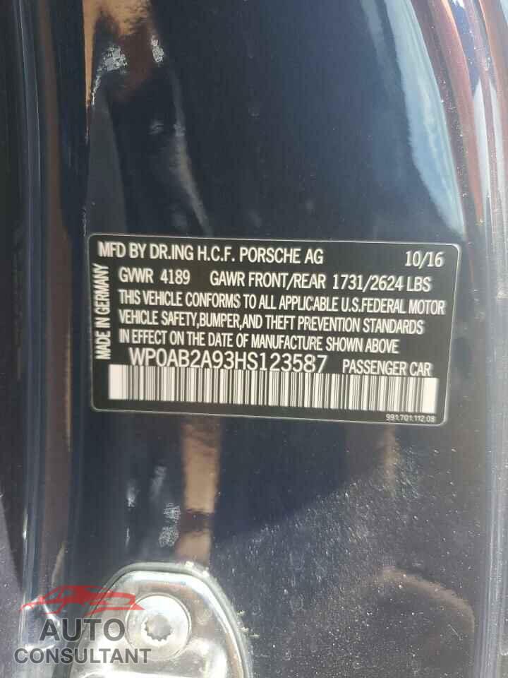 PORSCHE 911 2017 - WP0AB2A93HS123587