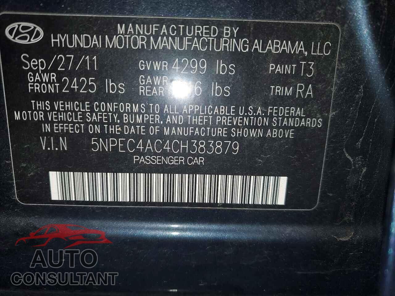 HYUNDAI SONATA 2012 - 5NPEC4AC4CH383879