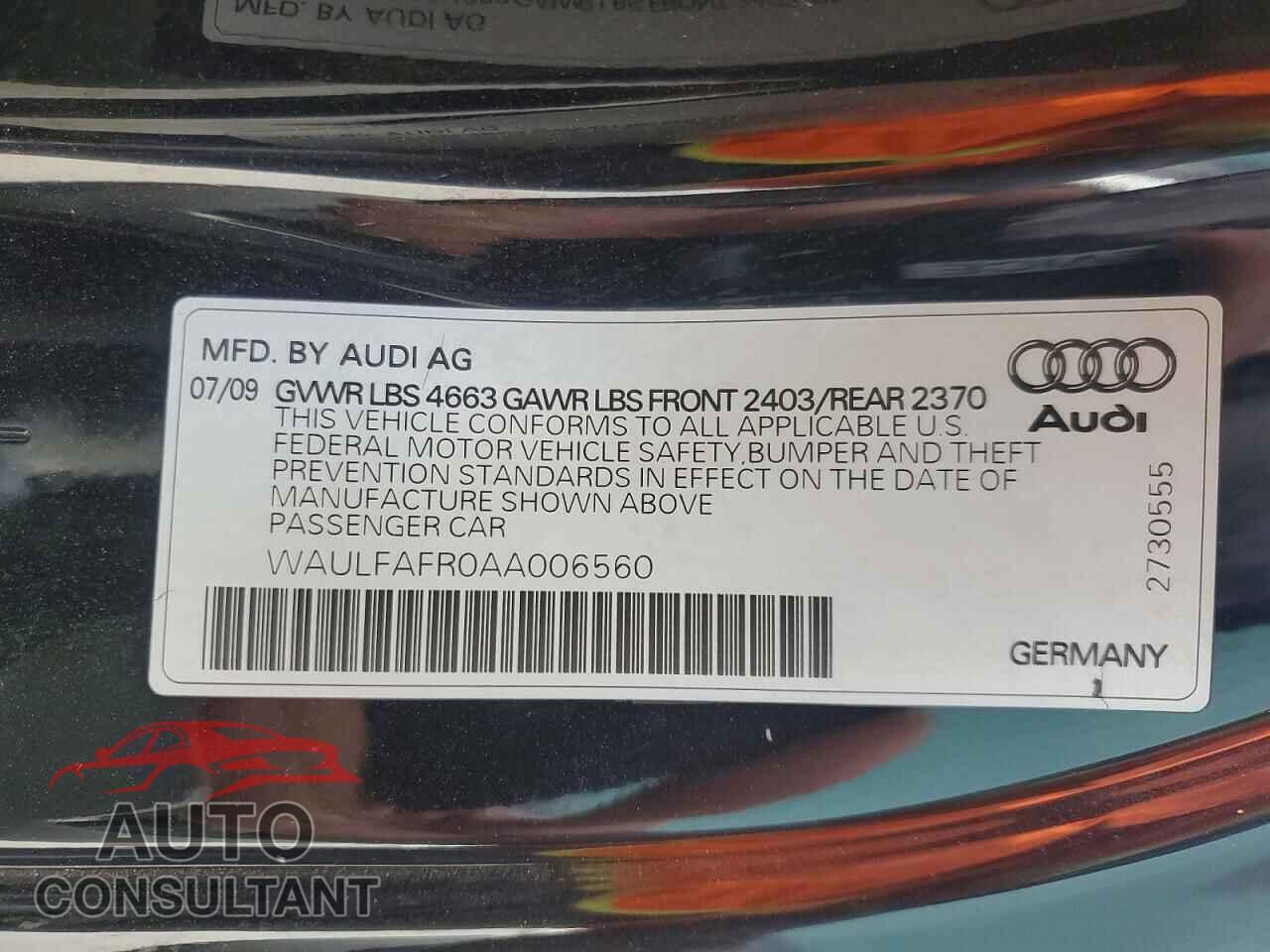 AUDI A5 2010 - WAULFAFR0AA006560