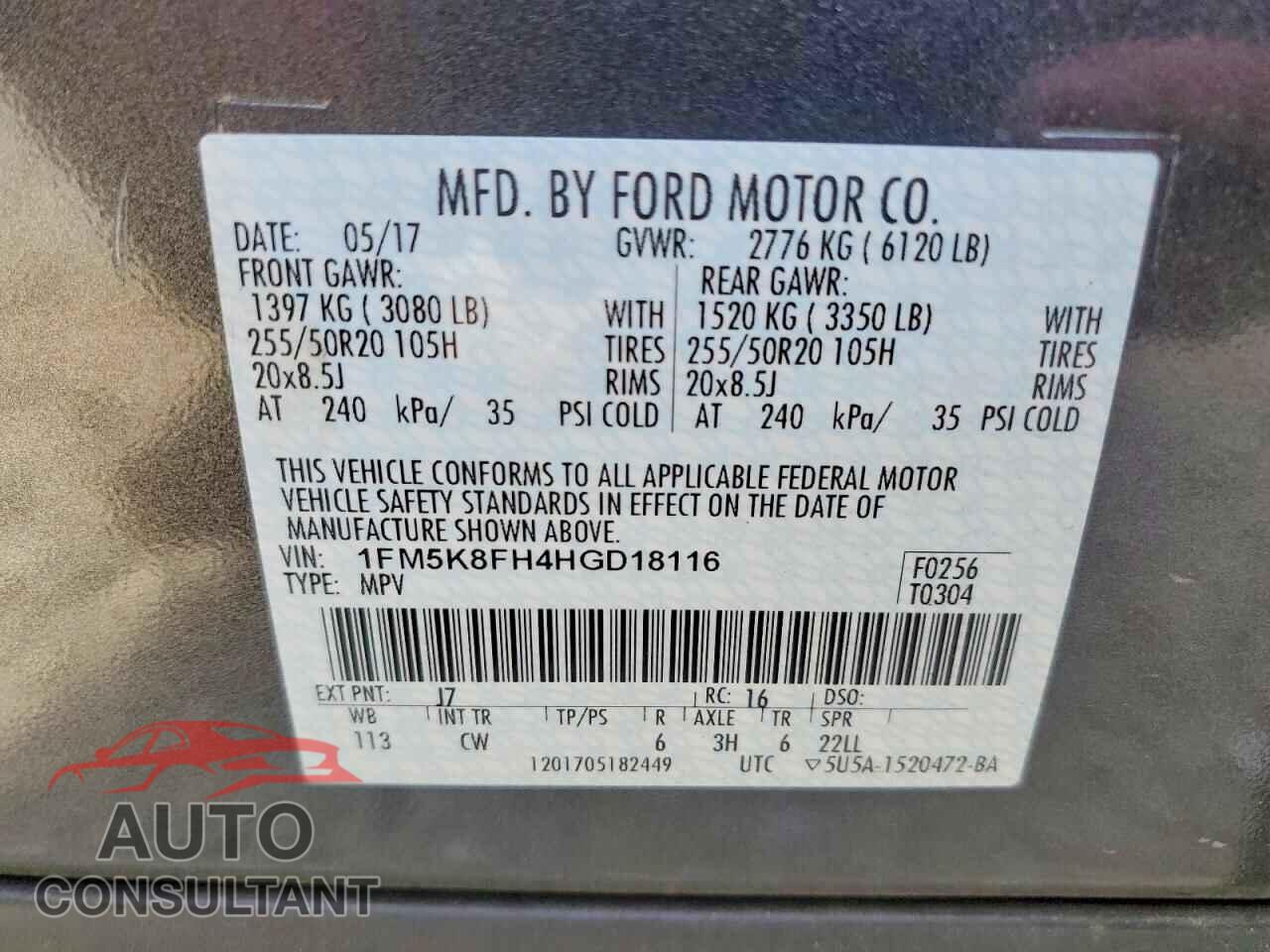 FORD EXPLORER 2017 - 1FM5K8FH4HGD18116