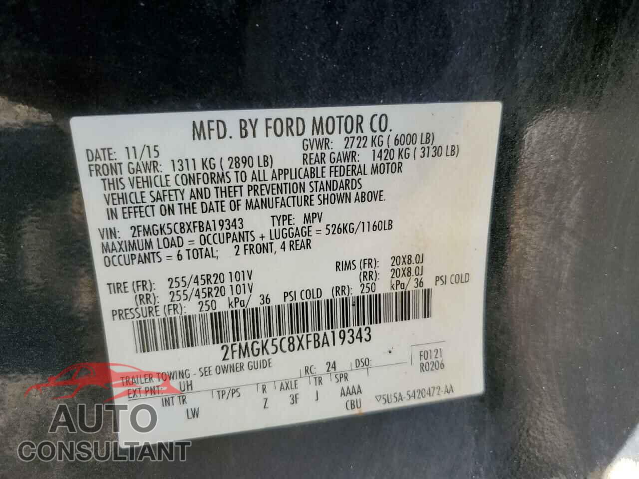 FORD FLEX 2015 - 2FMGK5C8XFBA19343