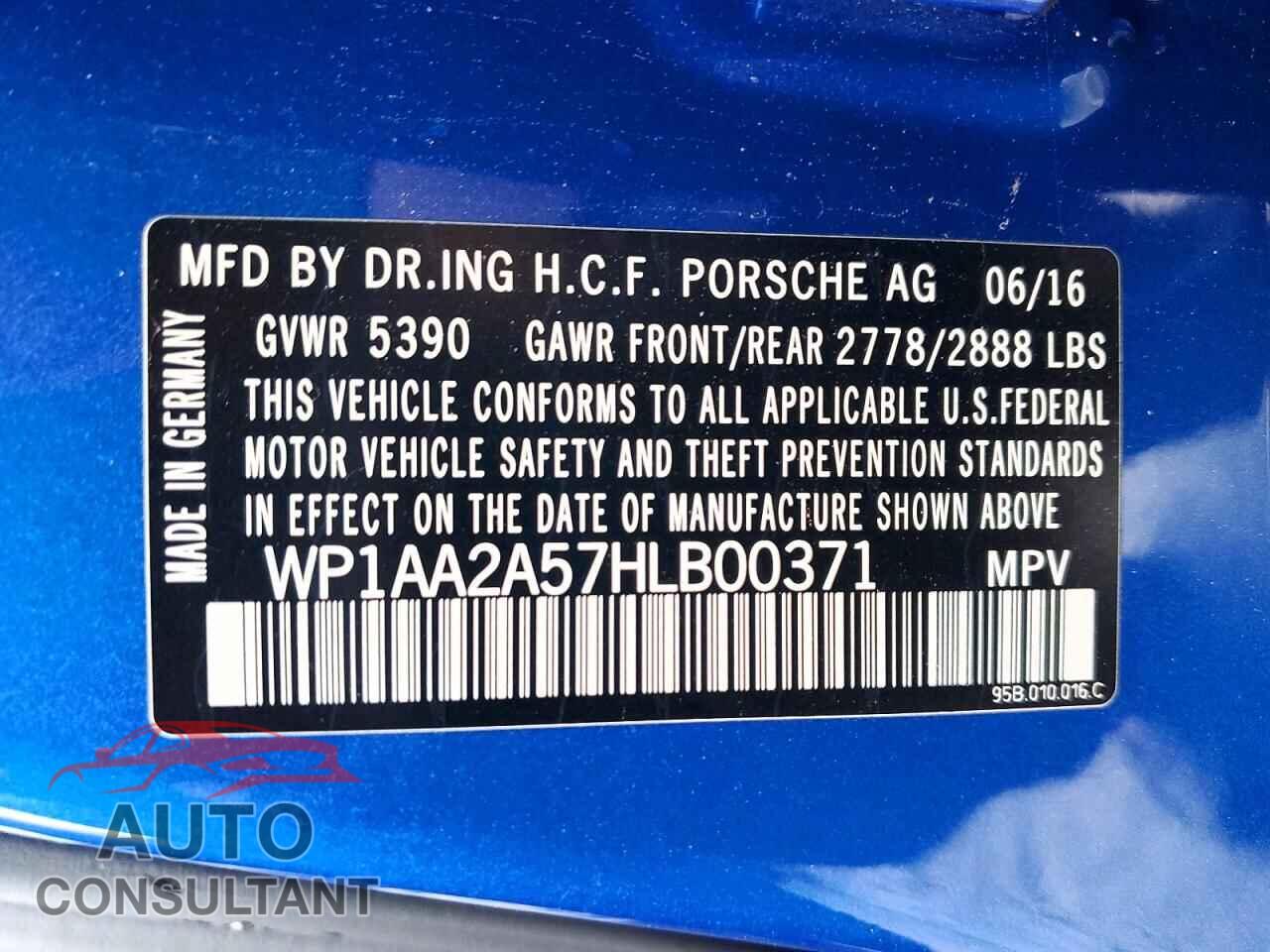 PORSCHE MACAN 2017 - WP1AA2A57HLB00371