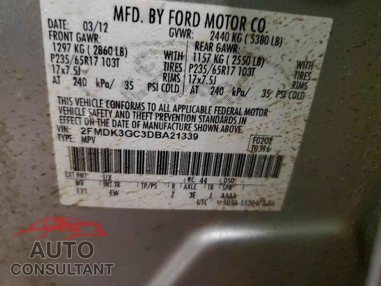 FORD EDGE 2013 - 2FMDK3GC3DBA21339