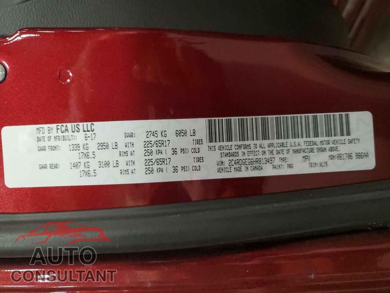 DODGE CARAVAN 2017 - 2C4RDGEG6HR813497