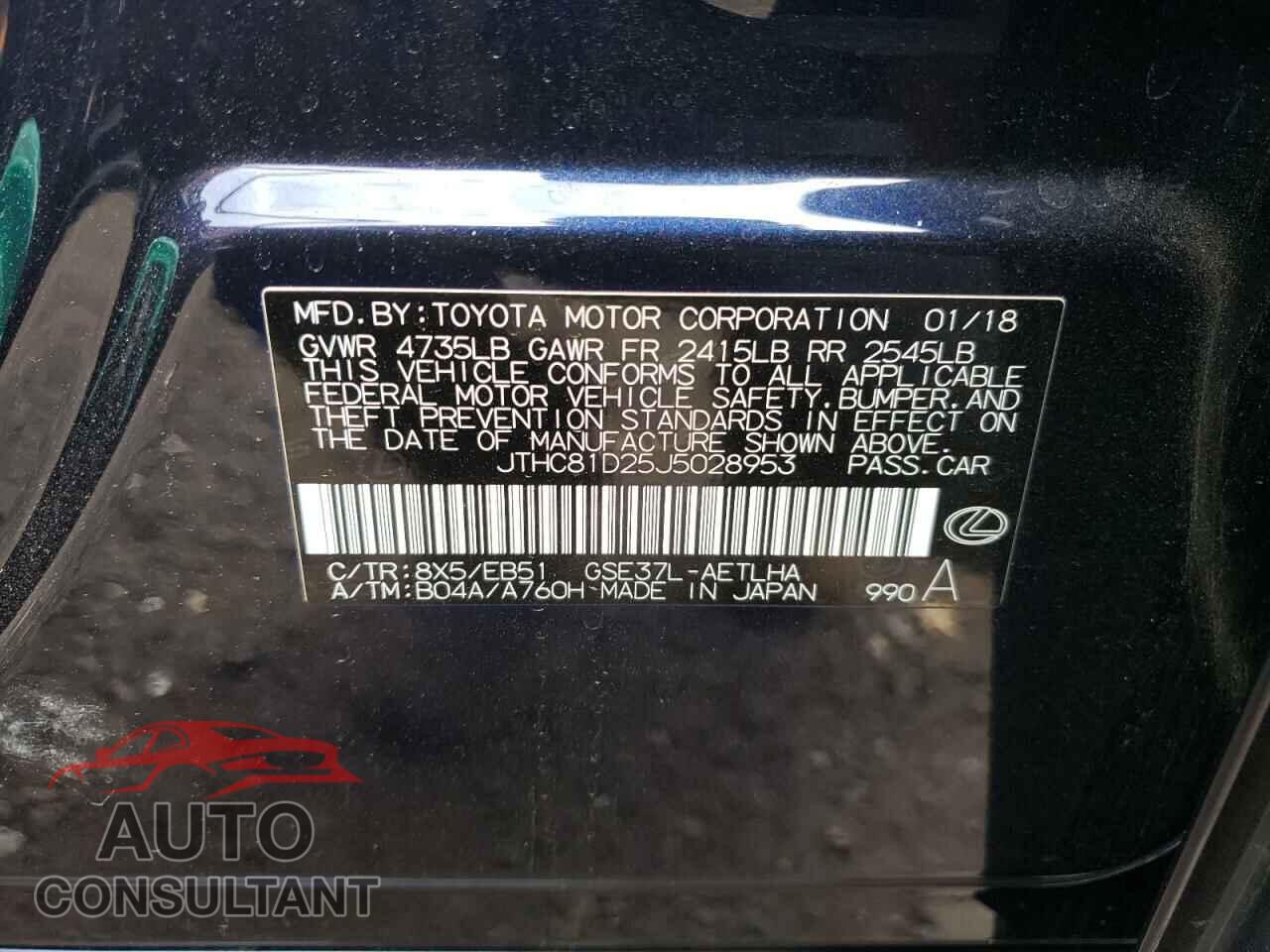 LEXUS IS 2018 - JTHC81D25J5028953
