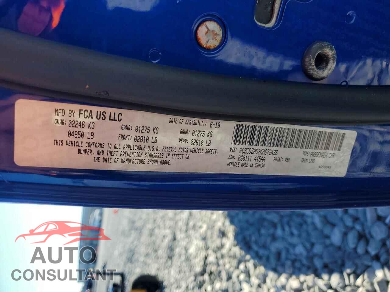 DODGE CHALLENGER 2019 - 2C3CDZAG2KH672436