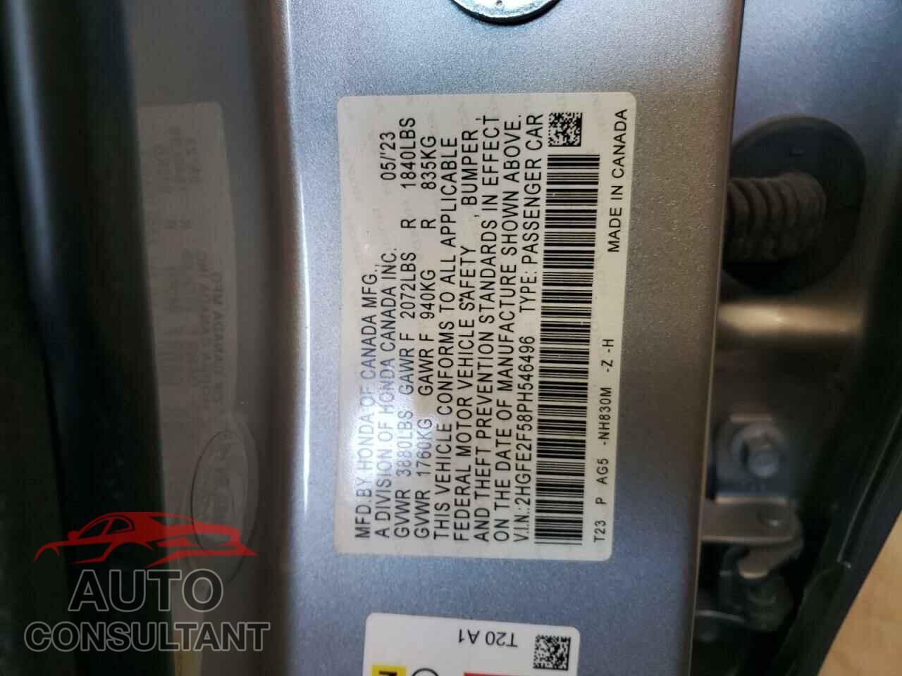 HONDA CIVIC 2023 - 2HGFE2F58PH546496