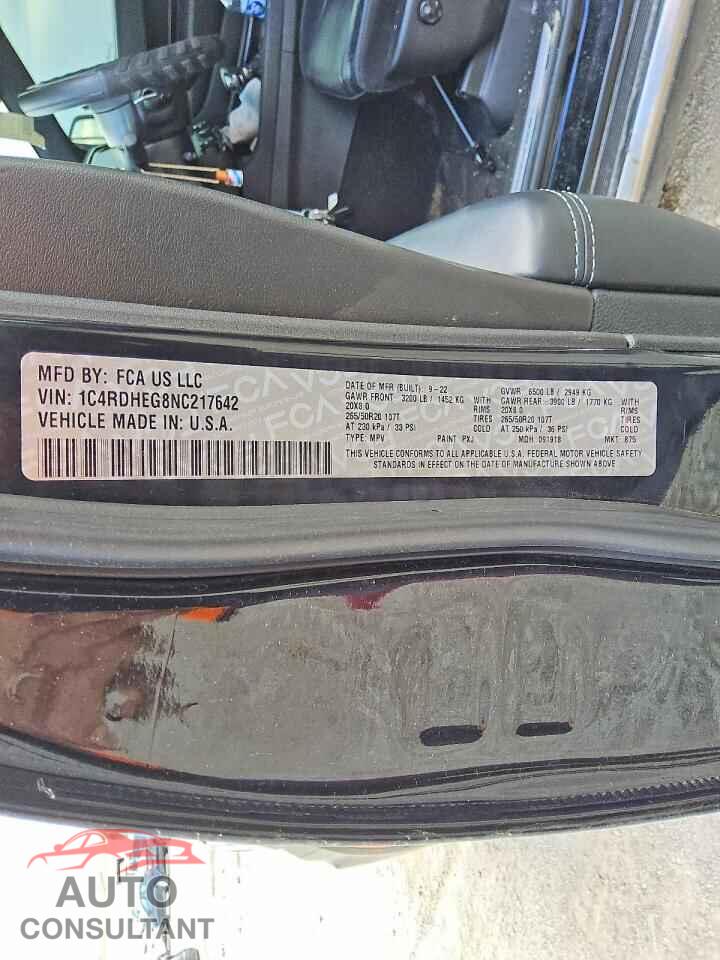 DODGE DURANGO 2022 - 1C4RDHEG8NC217642