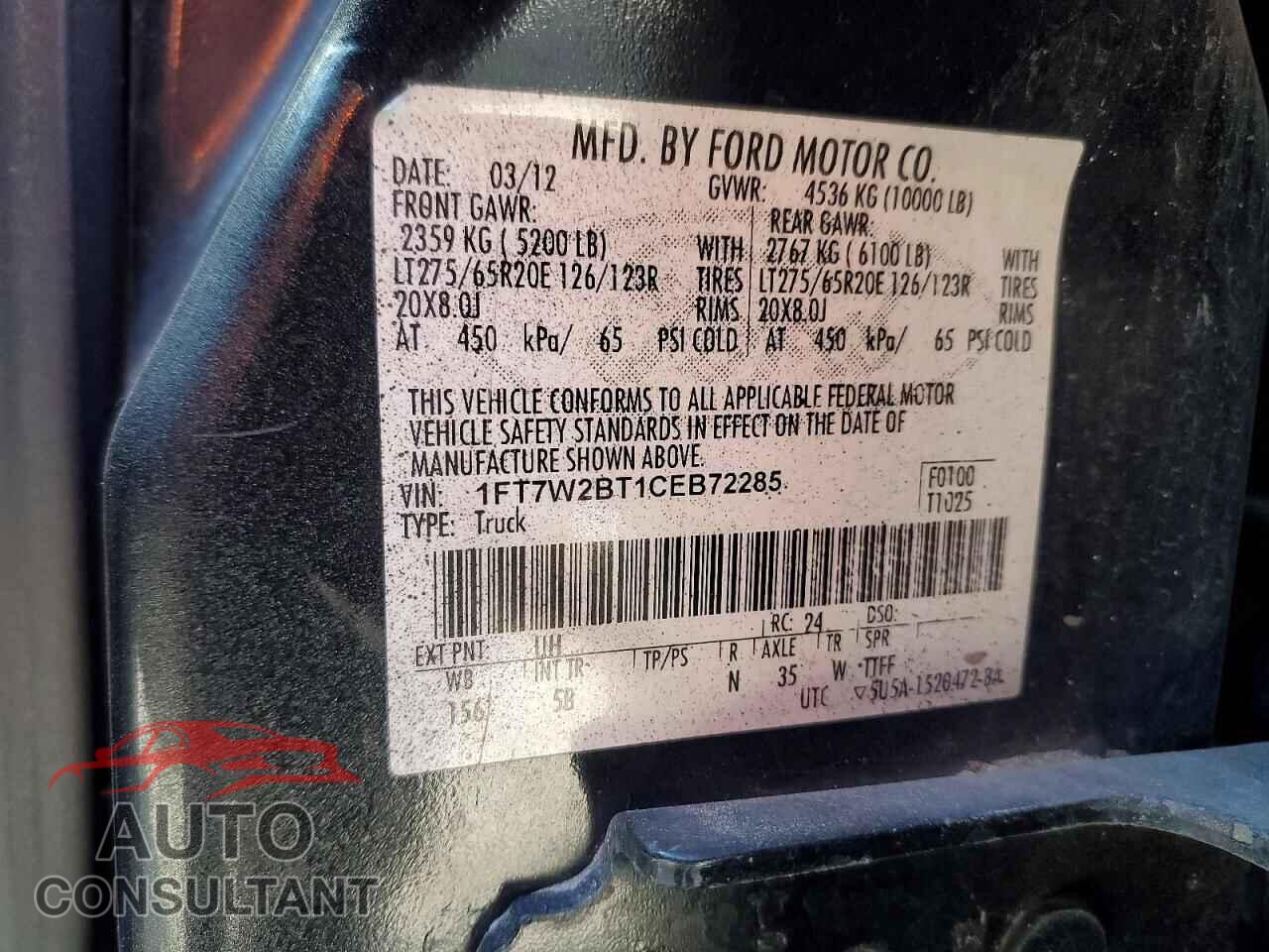 FORD F250 2012 - 1FT7W2BT1CEB72285