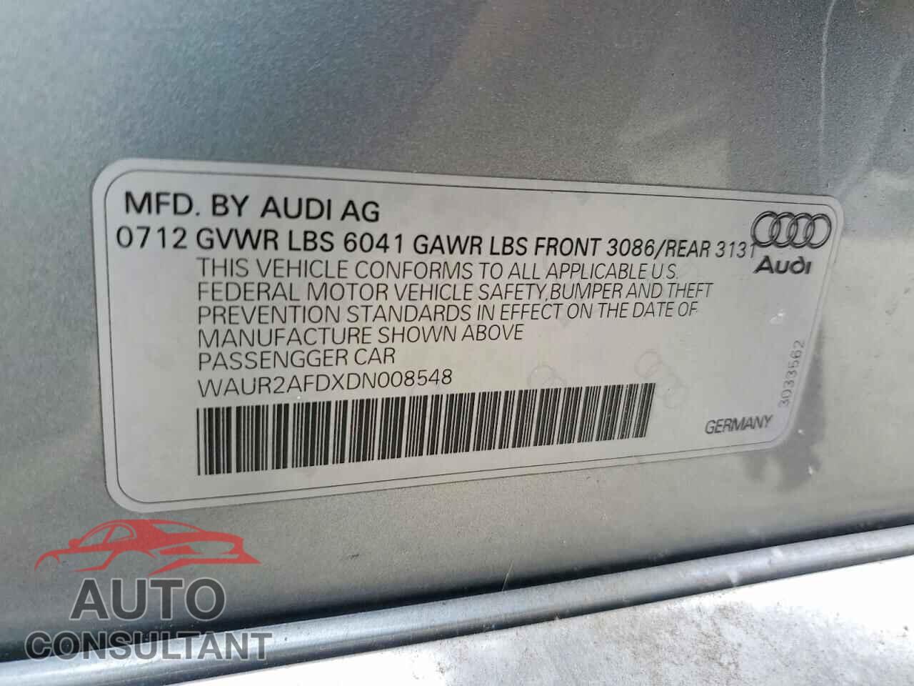 AUDI A8 2013 - WAUR2AFDXDN008548