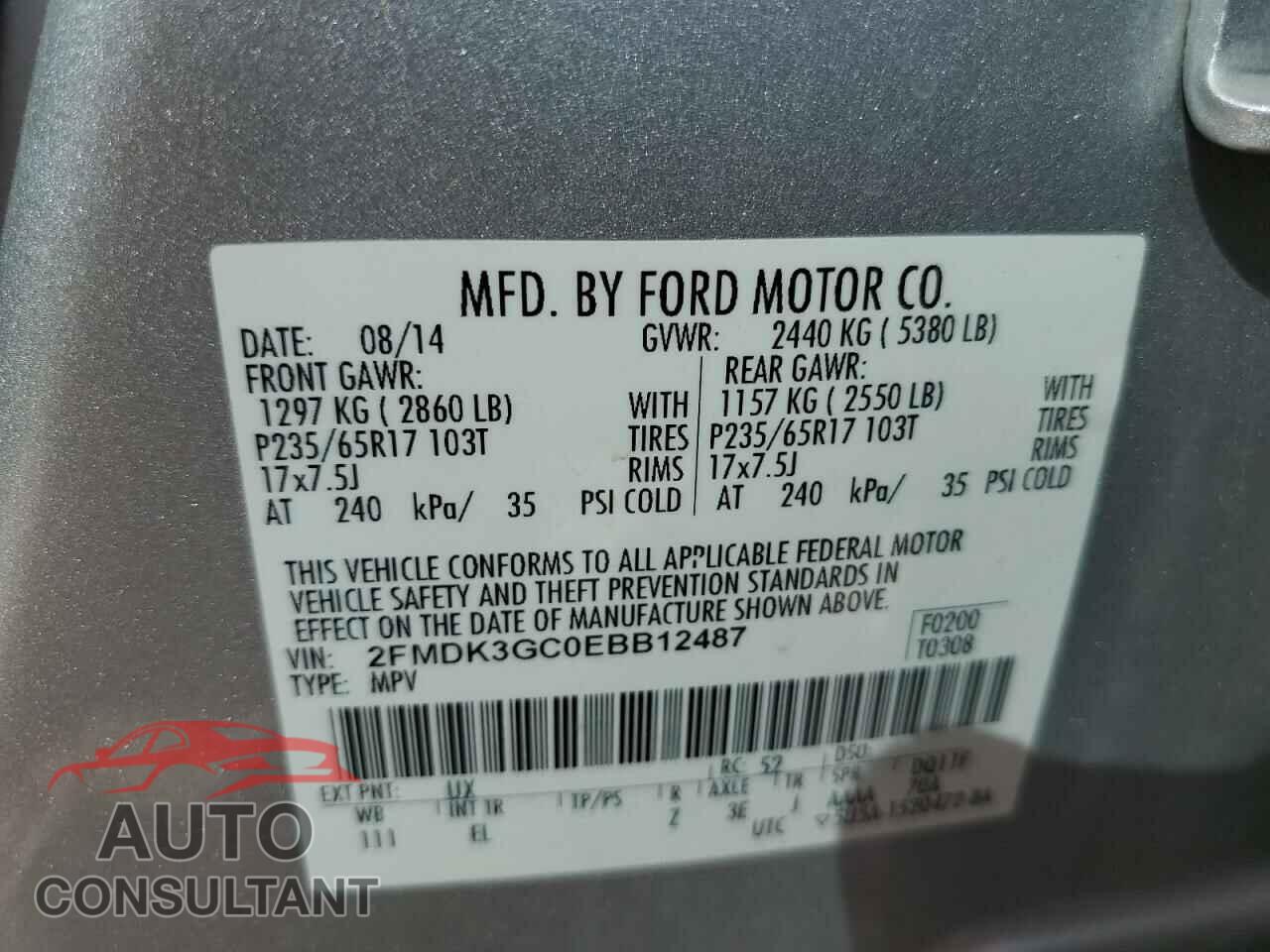 FORD EDGE 2014 - 2FMDK3GC0EBB12487