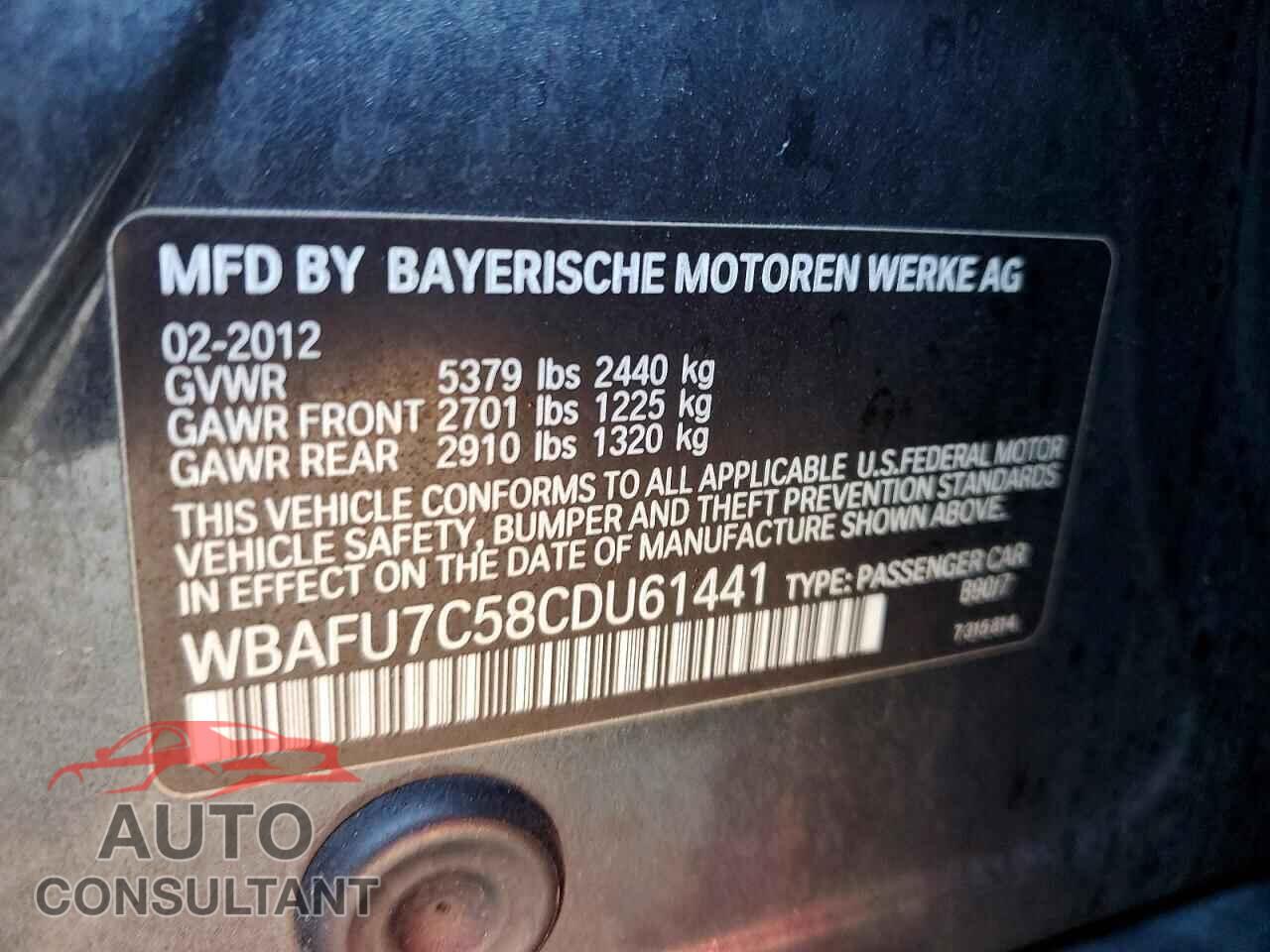 BMW 5 SERIES 2012 - WBAFU7C58CDU61441