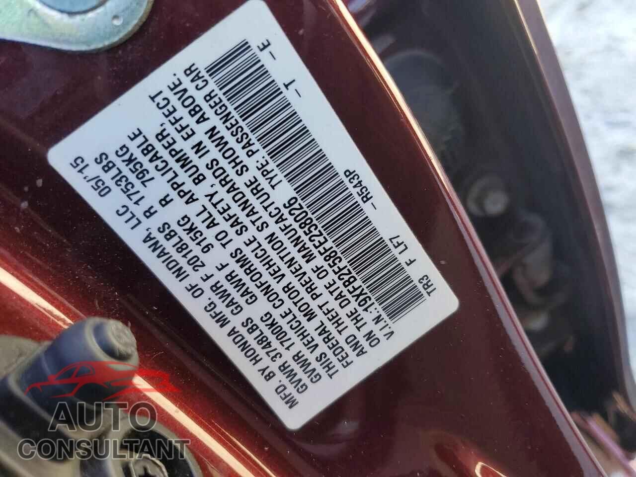 HONDA CIVIC 2015 - 19XFB2F58FE258026