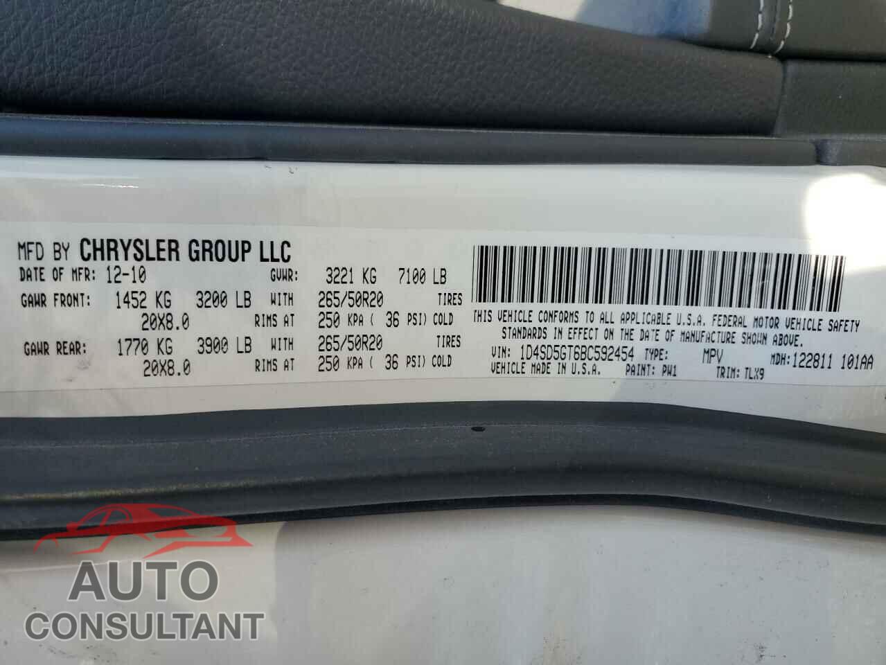 DODGE DURANGO 2011 - 1D4SD5GT6BC592454