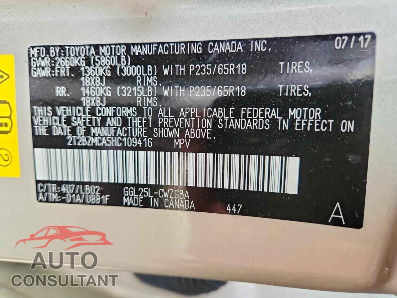 LEXUS RX350 2017 - 2T2BZMCA5HC109416
