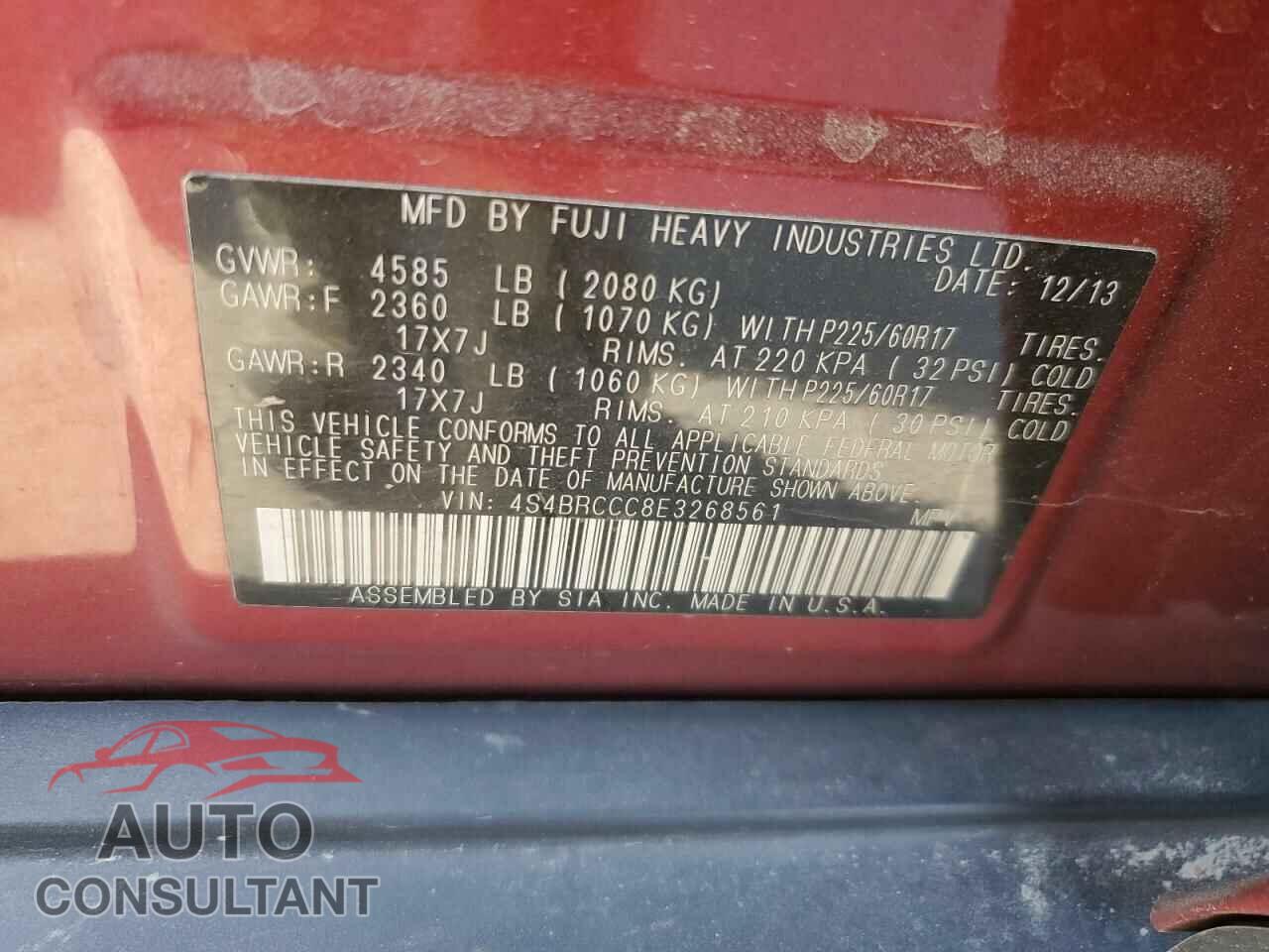 SUBARU OUTBACK 2014 - 4S4BRCCC8E3268561