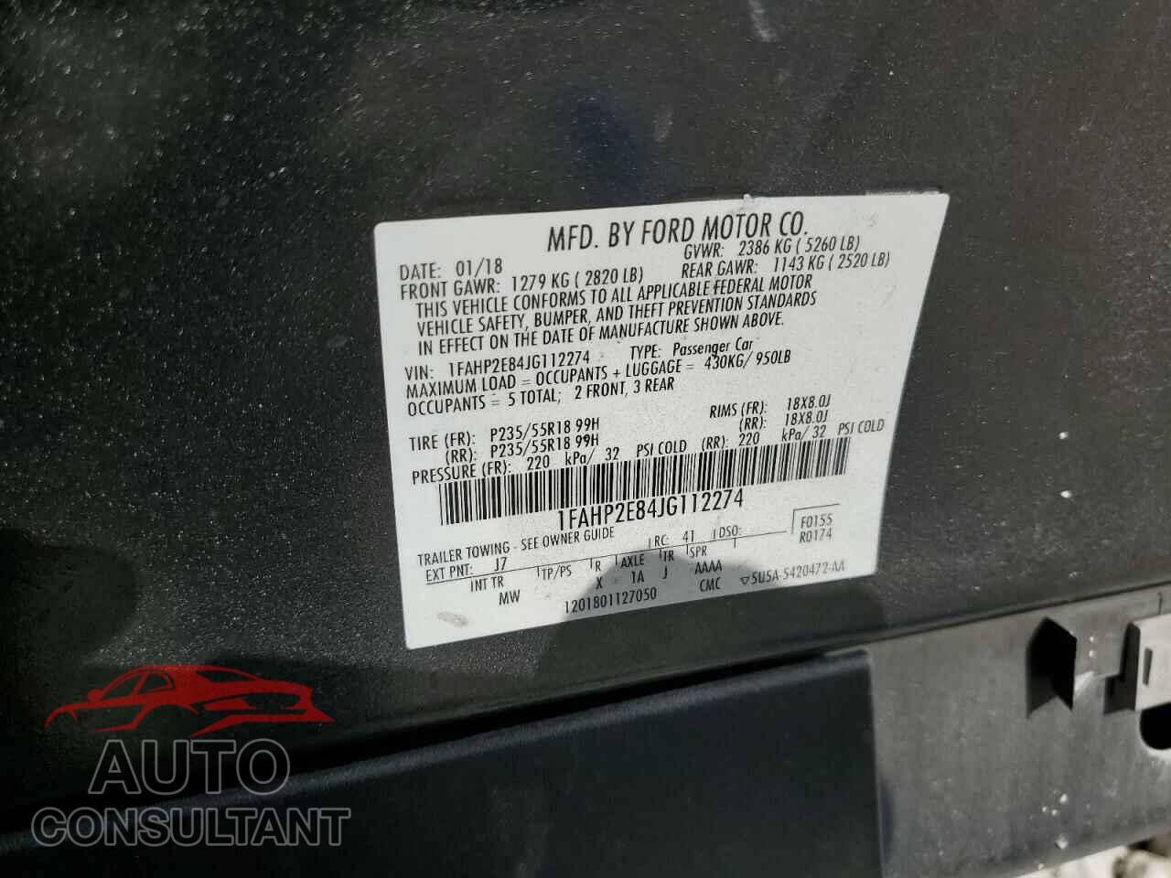FORD TAURUS 2018 - 1FAHP2E84JG112274